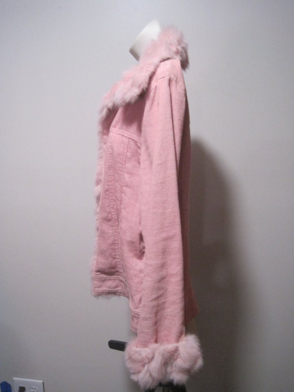 Vintage Rue 21 Pink Plush Fur Trimmed Cotton Corduroy Jacket Women's Size Large - Picture 2 of 6